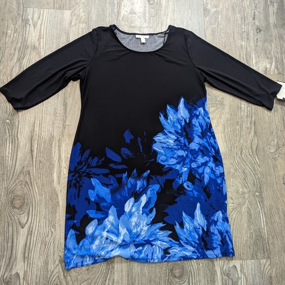 Dana Buchman women's dress back with blue flowers new with tags size XL